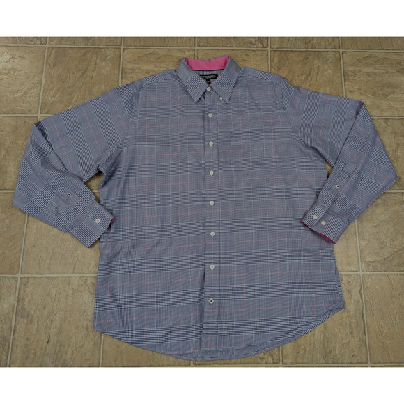 Fairway & Greene Signature sz L Golf Shirt ls cotton blue white pink 3174 - Picture 2 of 5